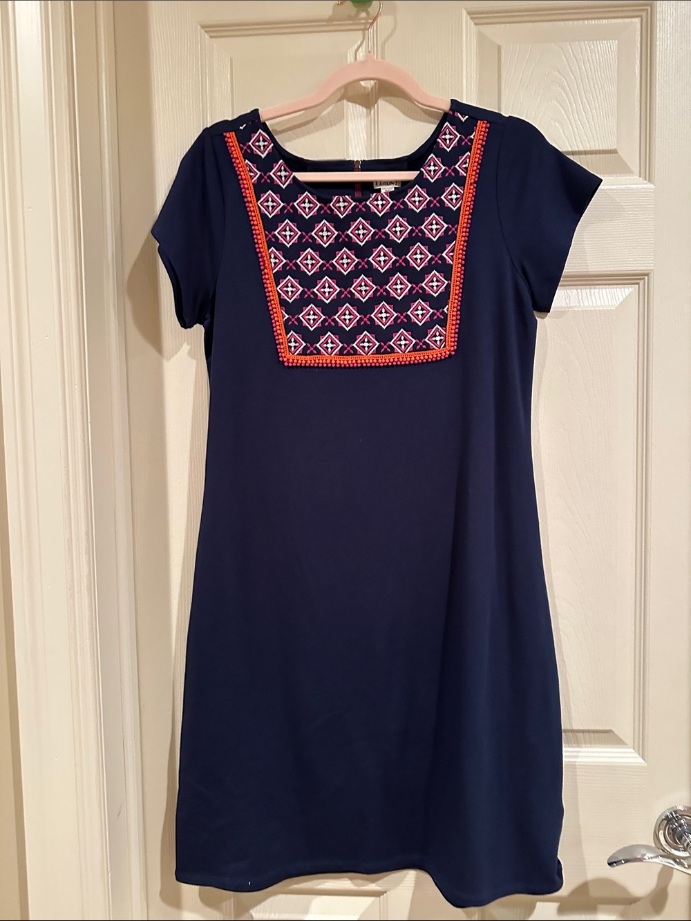 Hatley Navy Shift Dress with Pink and Orange Embroidery